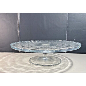 Cut Glass Pedestal Cake Stand Etched Floral and Vines 11.5"